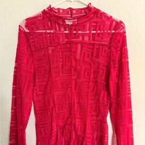 Buckle Red Sheer Geometric Blouse